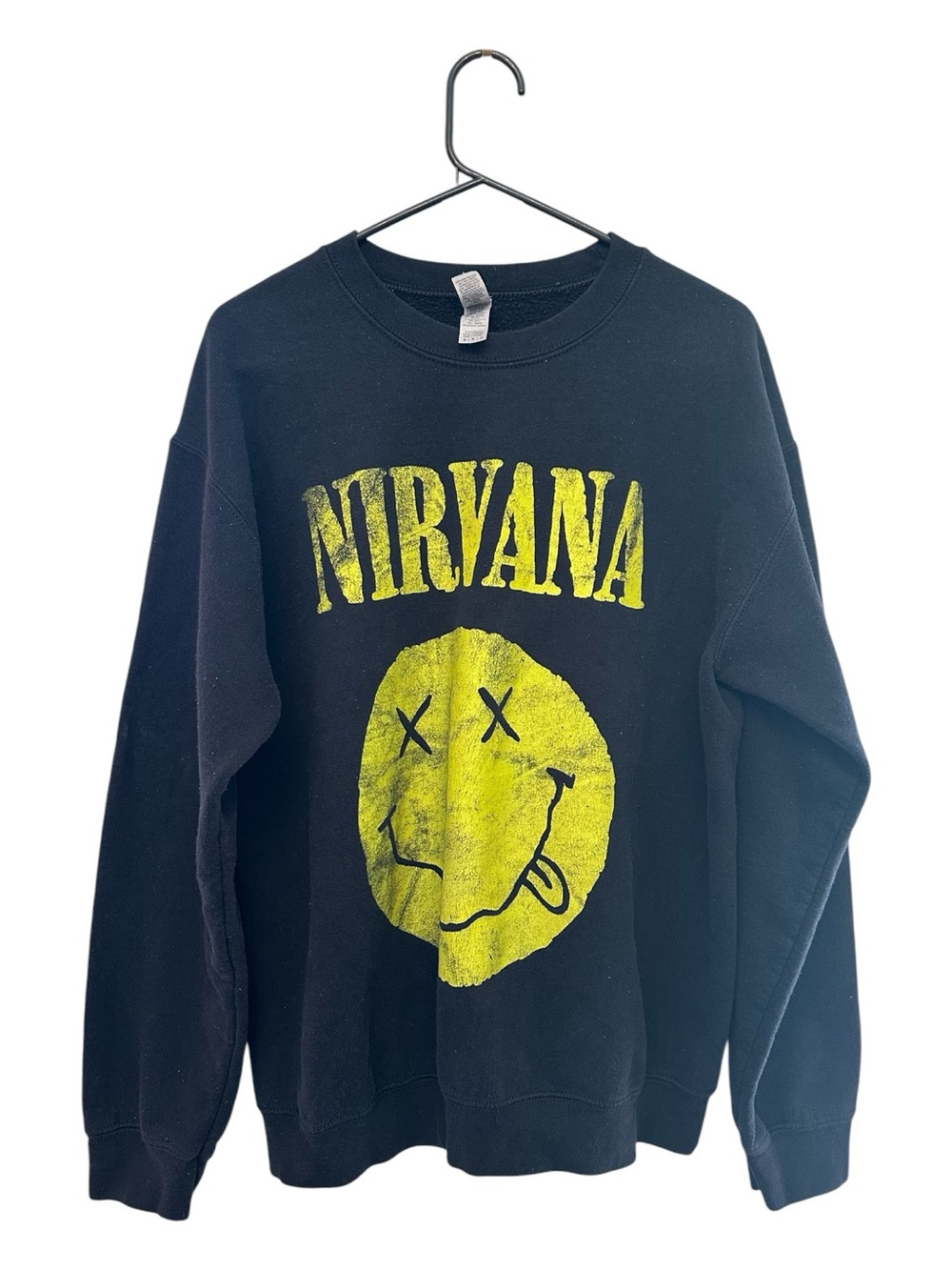 Gildan Black Crewneck Sweatshirt with Yellow Nirvana Graphic Size Medium